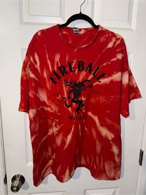 Fireball Whiskey Men's T-Shirt Size 2XL Red Tye-die Gildan
